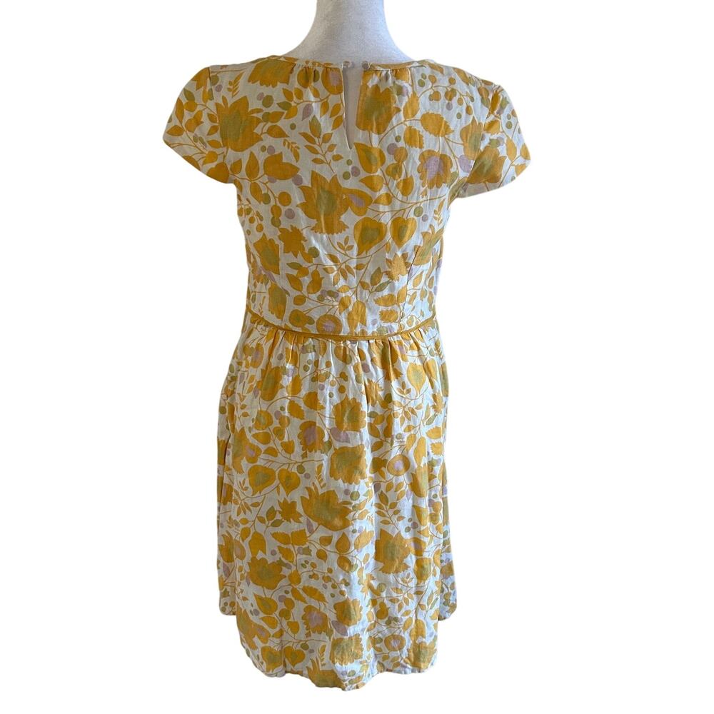 Boden Linen Dress Yellow Floral A Line Knee Length Summer Cottagecore Cap Sleeve - Picture 3 of 11